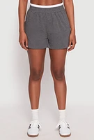 Womens Contrast Elastic Trim High Waist Shorts,