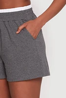Womens Contrast Elastic Trim High Waist Shorts,