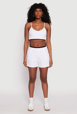 Womens Contrast Elastic Trim High Waist Shorts, White,