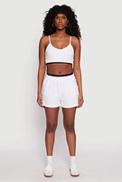 Womens Contrast Elastic Trim High Waist Shorts, White,