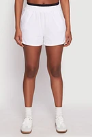 Womens Contrast Elastic Trim High Waist Shorts, White,