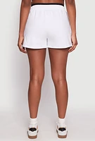 Womens Contrast Elastic Trim High Waist Shorts, White,