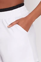 Womens Contrast Elastic Trim High Waist Shorts, White,