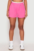 Womens Contrast Elastic Trim High Waist Shorts, Pink, Size L