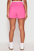 Womens Contrast Elastic Trim High Waist Shorts, Pink,