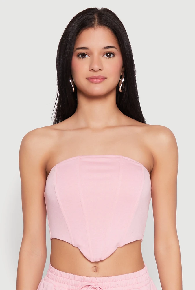 Womens Zip Back Corset Tube Top, Pink,