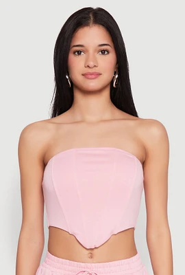 Womens Zip Back Corset Tube Top, Pink,