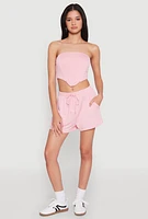 Womens Zip Back Corset Tube Top, Pink,