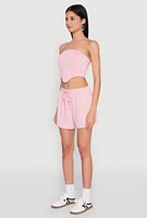 Womens Zip Back Corset Tube Top, Pink,