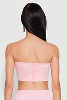 Womens Zip Back Corset Tube Top, Pink,