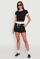 Womens Textured Knit Crew Neck Crop Top,