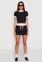 Womens Textured Knit Crew Neck Crop Top,