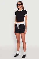 Womens Textured Knit Crew Neck Crop Top,