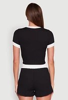 Womens Textured Knit Crew Neck Crop Top,