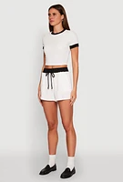 Womens Textured Knit Crew Neck Crop Top, White,