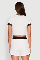 Womens Textured Knit Crew Neck Crop Top, White,