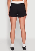 Womens Contrast Trim Drawstring Waist Shorts,