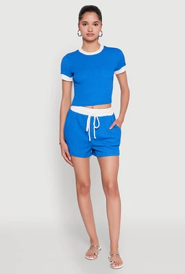 Womens Contrast Trim Drawstring Waist Shorts,