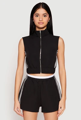 Womens Side Stripe Sleeveless Zip Up Vest, Black, Size S