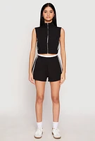 Womens Side Stripe Sleeveless Zip Up Vest, Black, Size S