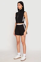 Womens Side Stripe Sleeveless Zip Up Vest, Black, Size S