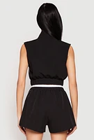 Womens Side Stripe Sleeveless Zip Up Vest, Black, Size S