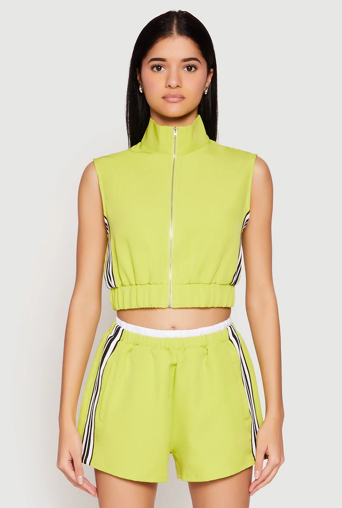 Womens Side Stripe Sleeveless Zip Up Vest,