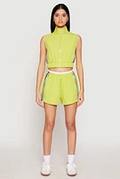 Womens Side Stripe Sleeveless Zip Up Vest,