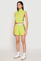 Womens Side Stripe Sleeveless Zip Up Vest,