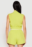Womens Side Stripe Sleeveless Zip Up Vest,