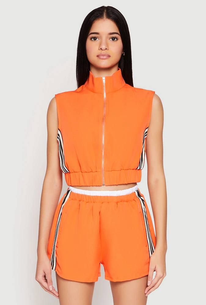 Womens Side Stripe Sleeveless Zip Up Vest, Orange, Size S