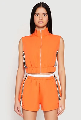 Womens Side Stripe Sleeveless Zip Up Vest, Orange, Size S