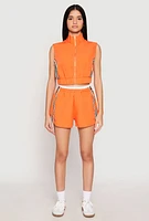 Womens Side Stripe Sleeveless Zip Up Vest, Orange, Size S
