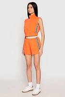 Womens Side Stripe Sleeveless Zip Up Vest, Orange, Size S