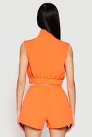 Womens Side Stripe Sleeveless Zip Up Vest, Orange, Size S