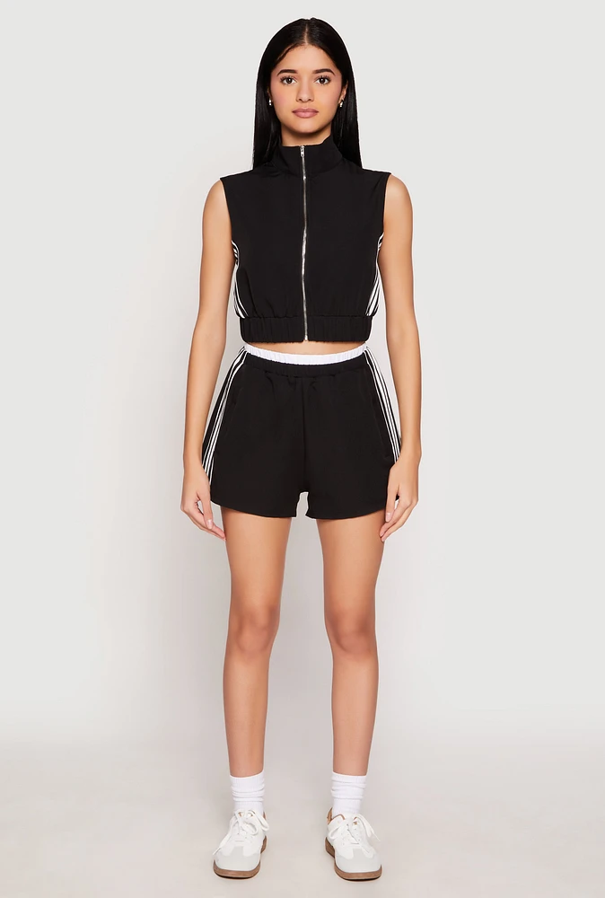 Womens Contrast Waistband Side Stripe Shorts, Black, Size XL