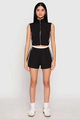 Womens Contrast Waistband Side Stripe Shorts, Black, Size XL
