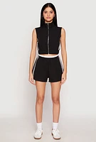 Womens Contrast Waistband Side Stripe Shorts, Black, Size XL