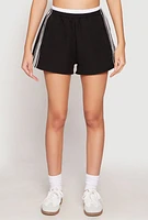 Womens Contrast Waistband Side Stripe Shorts, Black, Size XL