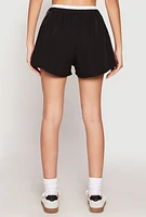 Womens Contrast Waistband Side Stripe Shorts, Black, Size XL