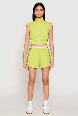 Womens Contrast Waistband Side Stripe Shorts, Green, Size M