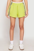 Womens Contrast Waistband Side Stripe Shorts, Green, Size M