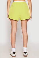 Womens Contrast Waistband Side Stripe Shorts, Green, Size M