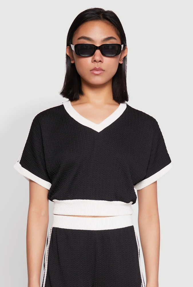 Womens Contrast Trim Crop Top,