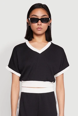 Womens Contrast Trim Crop Top,