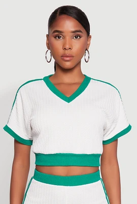 Womens Contrast Trim Crop Top, White,