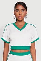 Womens Contrast Trim Crop Top, White,