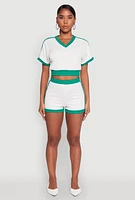 Womens Contrast Trim Crop Top, White,