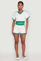 Womens Contrast Trim Crop Top, White,