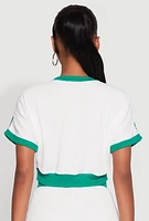 Womens Contrast Trim Crop Top, White,